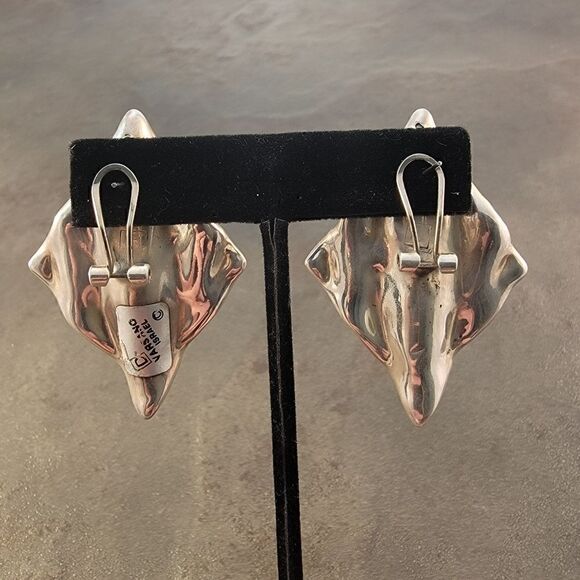 Vintage David Varsano Sterling Electroform Modernest 2-tone Post Omega Earrings - Picture 10 of 11